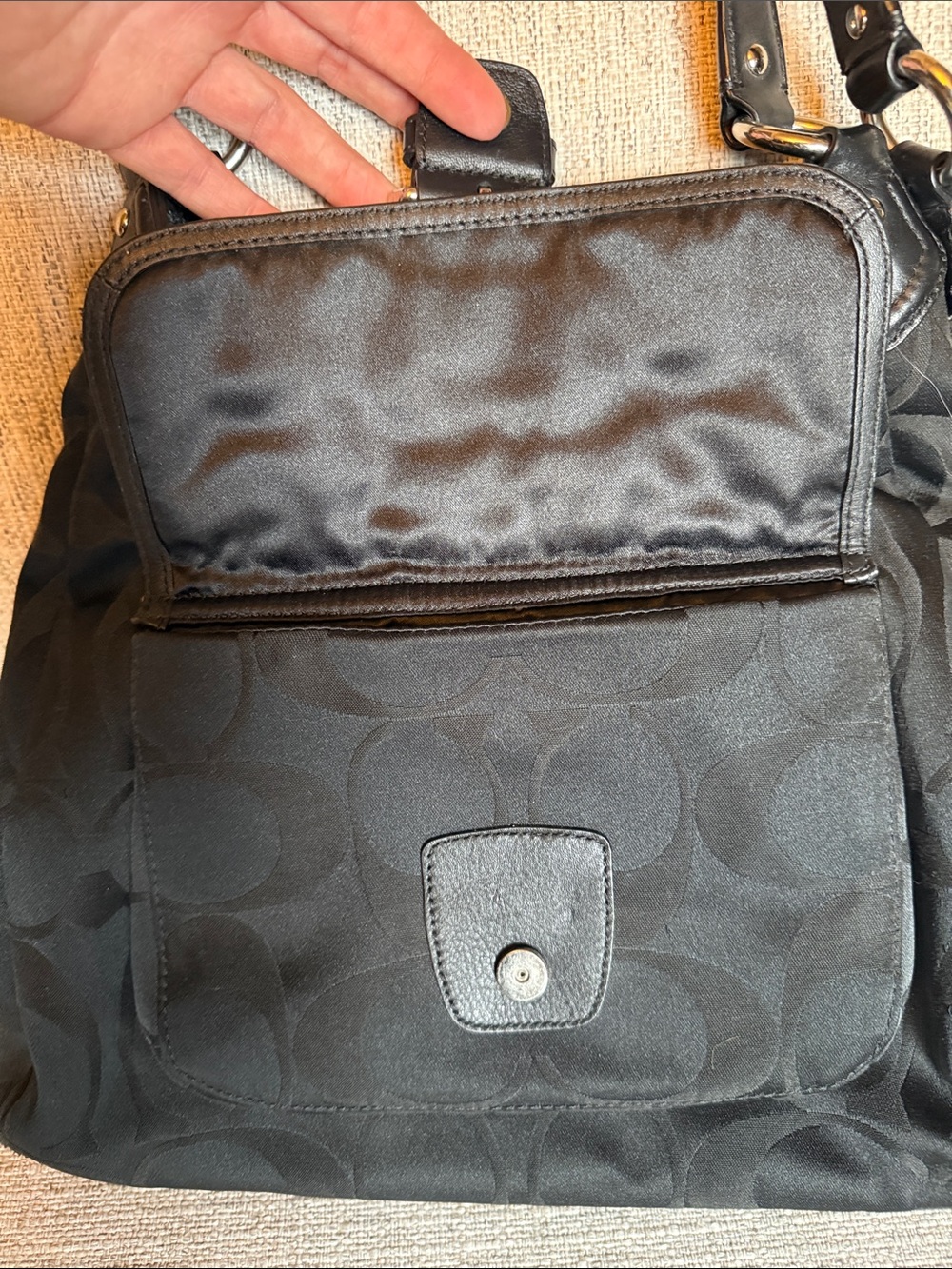 Y2K Coach Black Signature C Hobo Shoulder Bag Buckle F20742 - Picture 5 of 12